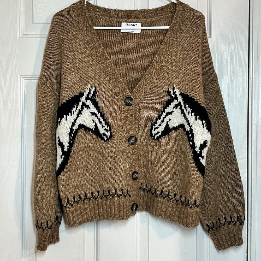 Old Navy Western Horse Head Cardigan Sweater Size Small Wool Blend equestrian